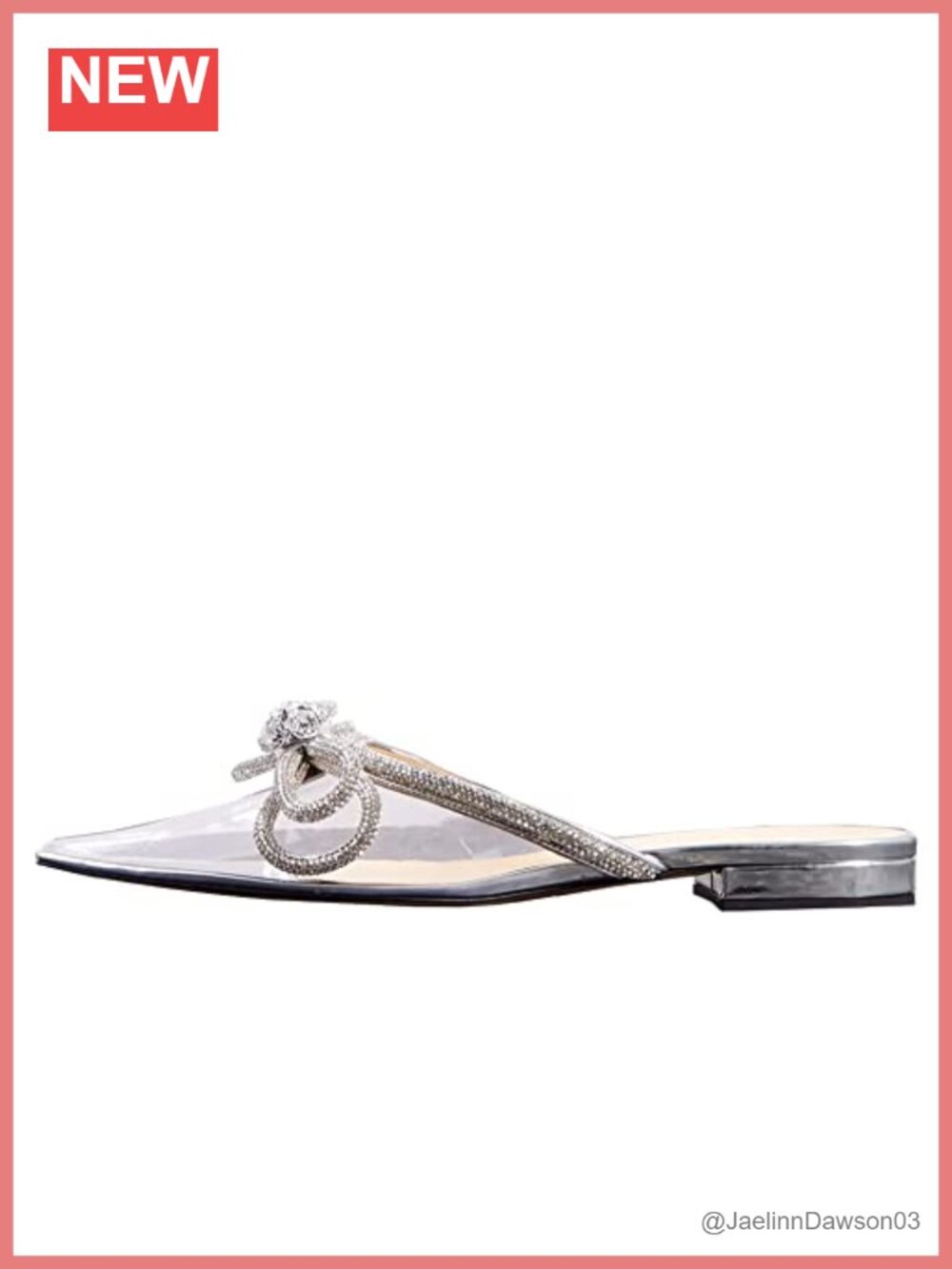 Women's Rhinestone Bowknot Mule Slides Pointed Toe Flat Slippers